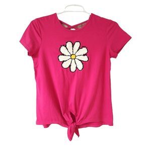 Extremely Me Girls' Dark Pink T-Shirt Tee White Flower Detail - Size 14/16 (XL)
